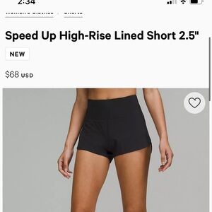 Lululemon Speed Up High Rise 2.5 inch black shorts